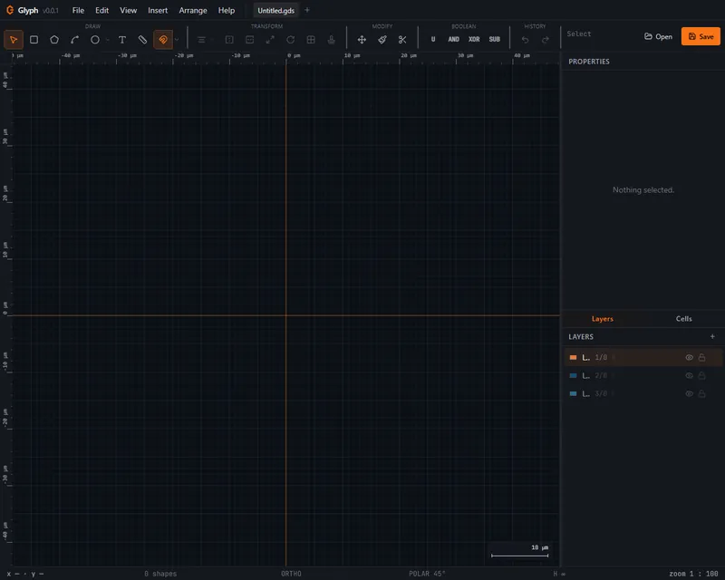 Screenshot of the Glyph browser-based GDSII mask editor
